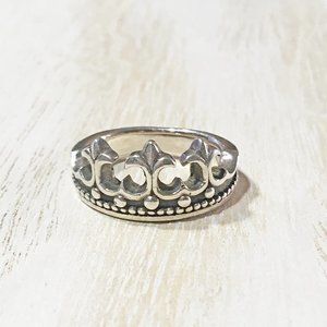 AUTHENTIC STERLING SILVER "FLEUR DE LYS" STYLE ROYALITY CROWN RING SIZE: 8